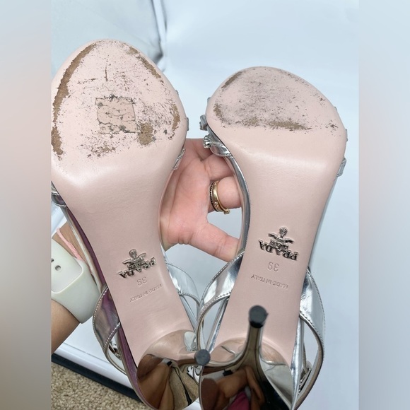Prada Silver Leather Crystal embellished strappy heels EU 39 - Picture 9 of 13